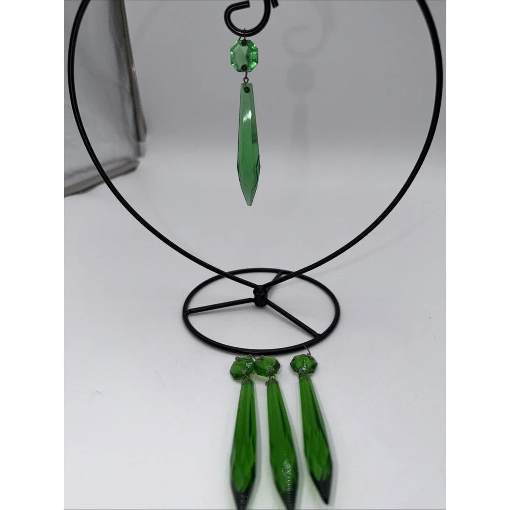 Victorian Antique Lot Of 4 Beautiful Green Spear Prisms 3 3/4